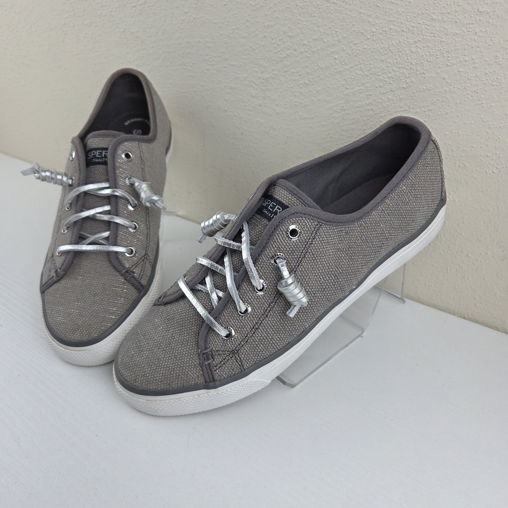 Sperry Top-Sider Seacoast Gray Silver Metallic‎ Canvas Women's Sneaker Size 7 M